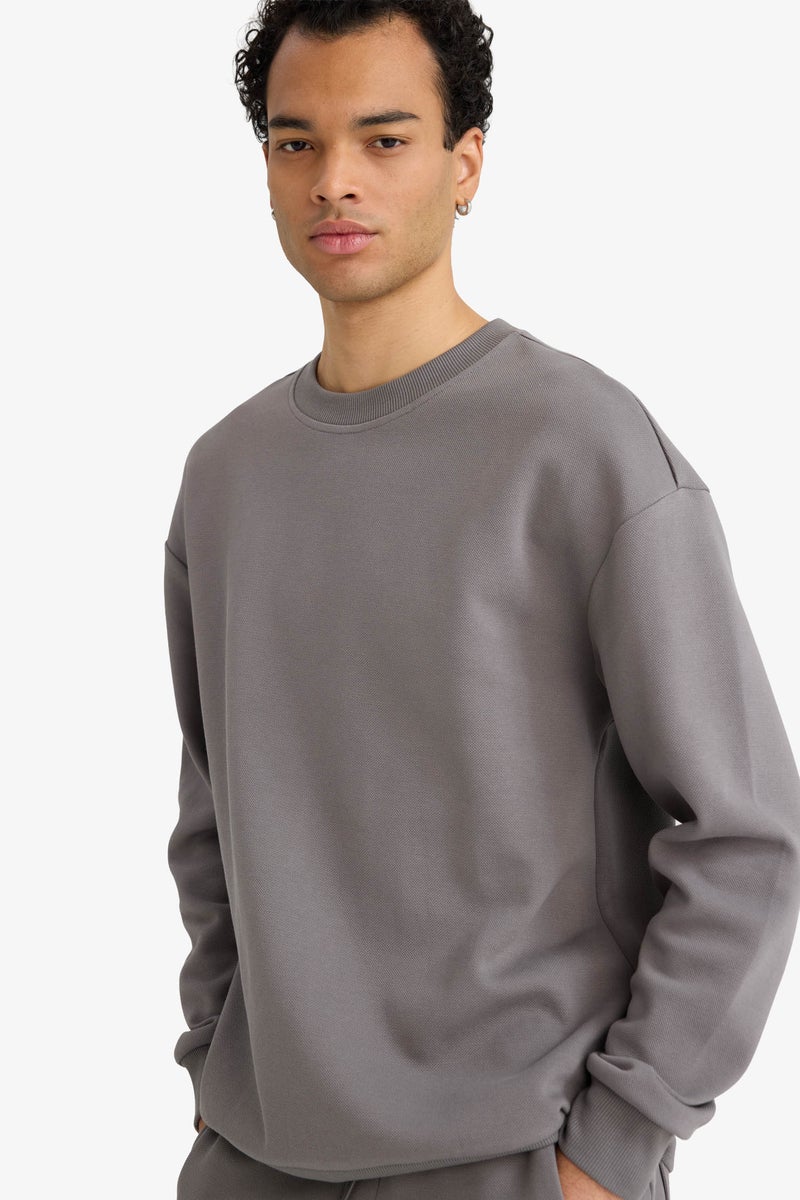 DeFacto Grey Man Boxy Fit Long Sleeve Sweatshirt Casual - Image 1